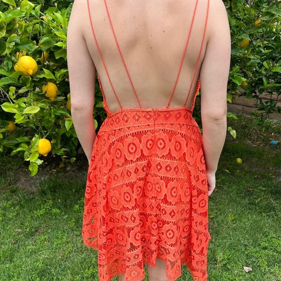 Free People-Just Like Honey Coral Orange Lace Crochet Floral Boho Flowy - Picture 3 of 10